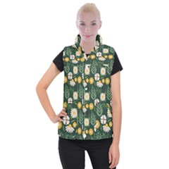 Flower Green Pattern Floral Women s Button Up Vest