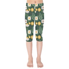 Flower Green Pattern Floral Kids  Capri Leggings 