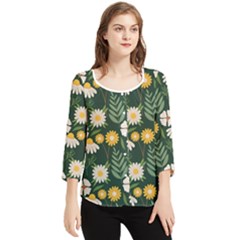 Flower Green Pattern Floral Chiffon Quarter Sleeve Blouse by anzea