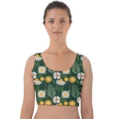 Flower Green Pattern Floral Velvet Crop Top