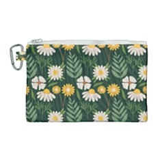 Flower Green Pattern Floral Canvas Cosmetic Bag (large)