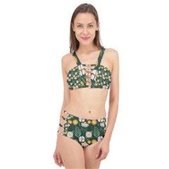 Flower Green Pattern Floral Cage Up Bikini Set by anzea