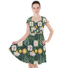 Flower Green Pattern Floral Cap Sleeve Midi Dress