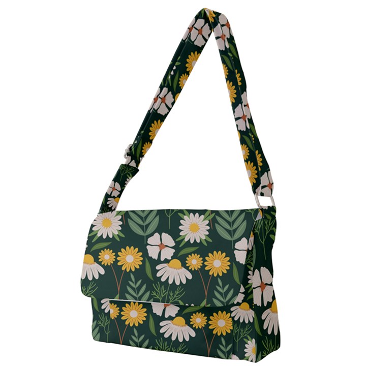 Flower Green Pattern Floral Full Print Messenger Bag (S)