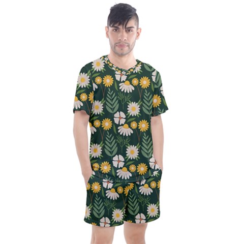 Flower Green Pattern Floral Men s Mesh T-shirt And Shorts Set by anzea