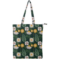 Flower Green Pattern Floral Double Zip Up Tote Bag