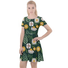 Flower Green Pattern Floral Cap Sleeve Velour Dress 