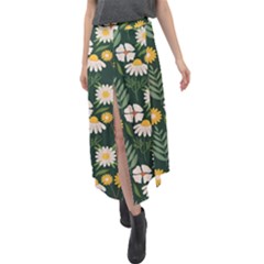 Flower Green Pattern Floral Velour Split Maxi Skirt by anzea