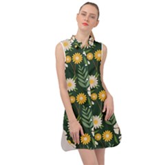 Flower Green Pattern Floral Sleeveless Shirt Dress by anzea