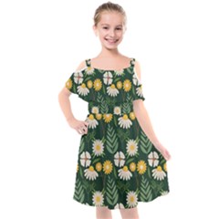 Flower Green Pattern Floral Kids  Cut Out Shoulders Chiffon Dress