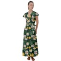 Flower Green Pattern Floral Flutter Sleeve Maxi Dress View1