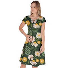 Flower Green Pattern Floral Classic Short Sleeve Dress