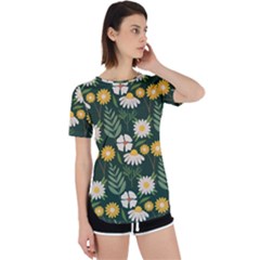 Flower Green Pattern Floral Perpetual Short Sleeve T-shirt by anzea