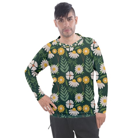 Flower Green Pattern Floral Men s Pique Long Sleeve T-shirt by anzea