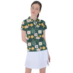 Flower Green Pattern Floral Women s Polo T-shirt