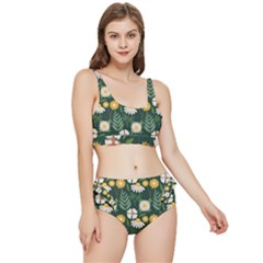 Flower Green Pattern Floral Frilly Bikini Set