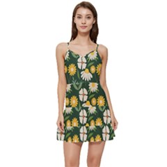 Flower Green Pattern Floral Short Frill Dress