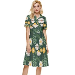 Flower Green Pattern Floral Button Top Knee Length Dress