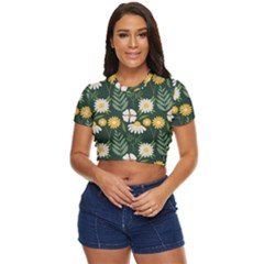 Flower Green Pattern Floral Side Button Cropped T-shirt by anzea