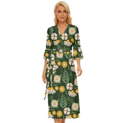 Flower Green Pattern Floral Midsummer Wrap Dress