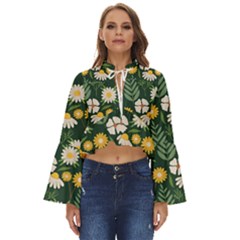 Flower Green Pattern Floral Boho Long Bell Sleeve Top