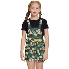 Flower Green Pattern Floral Kids  Short Overalls