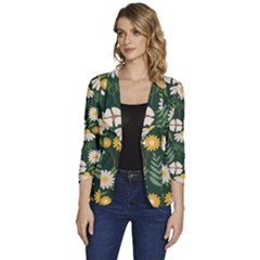 Flower Green Pattern Floral Women s One-button 3/4 Sleeve Short Jacket by anzea