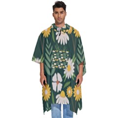 Flower Green Pattern Floral Men s Hooded Rain Ponchos by anzea