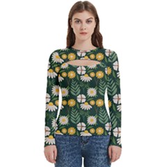 Flower Green Pattern Floral Women s Cut Out Long Sleeve T-shirt by anzea