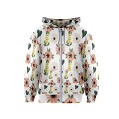 Flower White Pattern Floral Kids  Zipper Hoodie by anzea