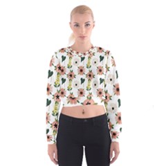 Flower White Pattern Floral Cropped Sweatshirt