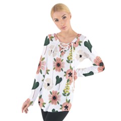 Flower White Pattern Floral Tie Up T-shirt