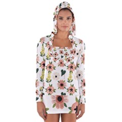 Flower White Pattern Floral Long Sleeve Hooded T-shirt by anzea