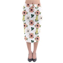 Flower White Pattern Floral Midi Pencil Skirt