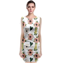 Flower White Pattern Floral Sleeveless Velvet Midi Dress