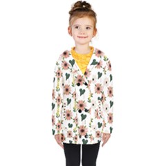 Flower White Pattern Floral Kids  Double Breasted Button Coat by anzea