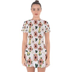 Flower White Pattern Floral Drop Hem Mini Chiffon Dress