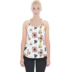 Flower White Pattern Floral Piece Up Tank Top