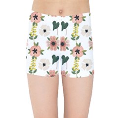 Flower White Pattern Floral Kids  Sports Shorts