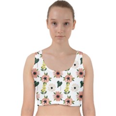 Flower White Pattern Floral Velvet Racer Back Crop Top