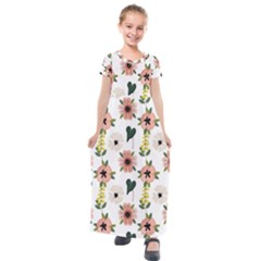 Flower White Pattern Floral Kids  Short Sleeve Maxi Dress