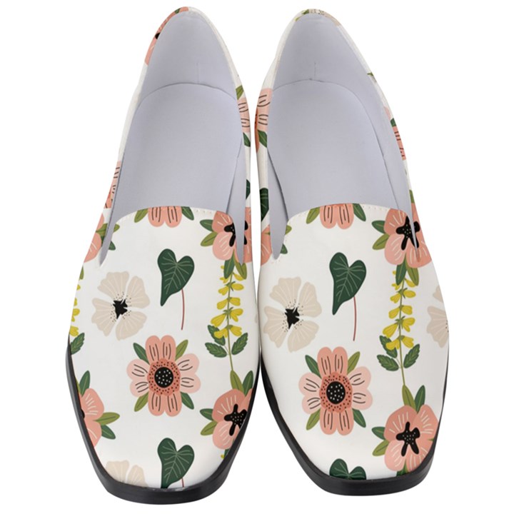 Flower White Pattern Floral Women s Classic Loafer Heels