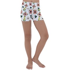 Flower White Pattern Floral Kids  Lightweight Velour Yoga Shorts