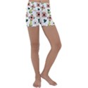 Flower White Pattern Floral Kids  Lightweight Velour Yoga Shorts View1