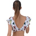 Flower White Pattern Floral Plunge Frill Sleeve Bikini Top View2