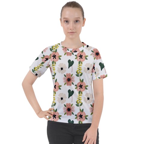 Flower White Pattern Floral Women s Sport Raglan T-shirt by anzea