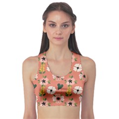 Flower Pink Brown Pattern Floral Fitness Sports Bra by anzea