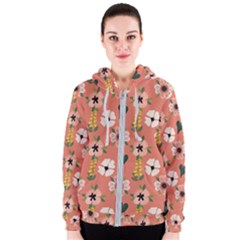 Flower Pink Brown Pattern Floral Women s Zipper Hoodie by anzea