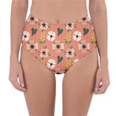 Flower Pink Brown Pattern Floral Reversible High-waist Bikini Bottoms by anzea