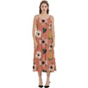 Flower Pink Brown Pattern Floral Casual Spaghetti Strap Midi Dress View1